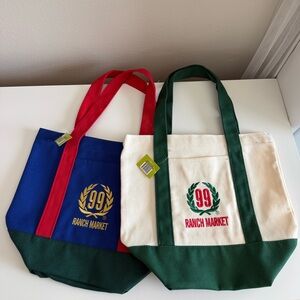 Brand New 99 Ranch Market Mini Tote Bags - Set of 2 - Green, and Multi Blue